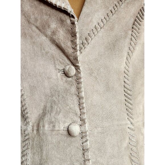 Taupe Suede Button Jacket Sz. Large Western Stitch Detail Country Chic Blazer - Picture 5 of 11